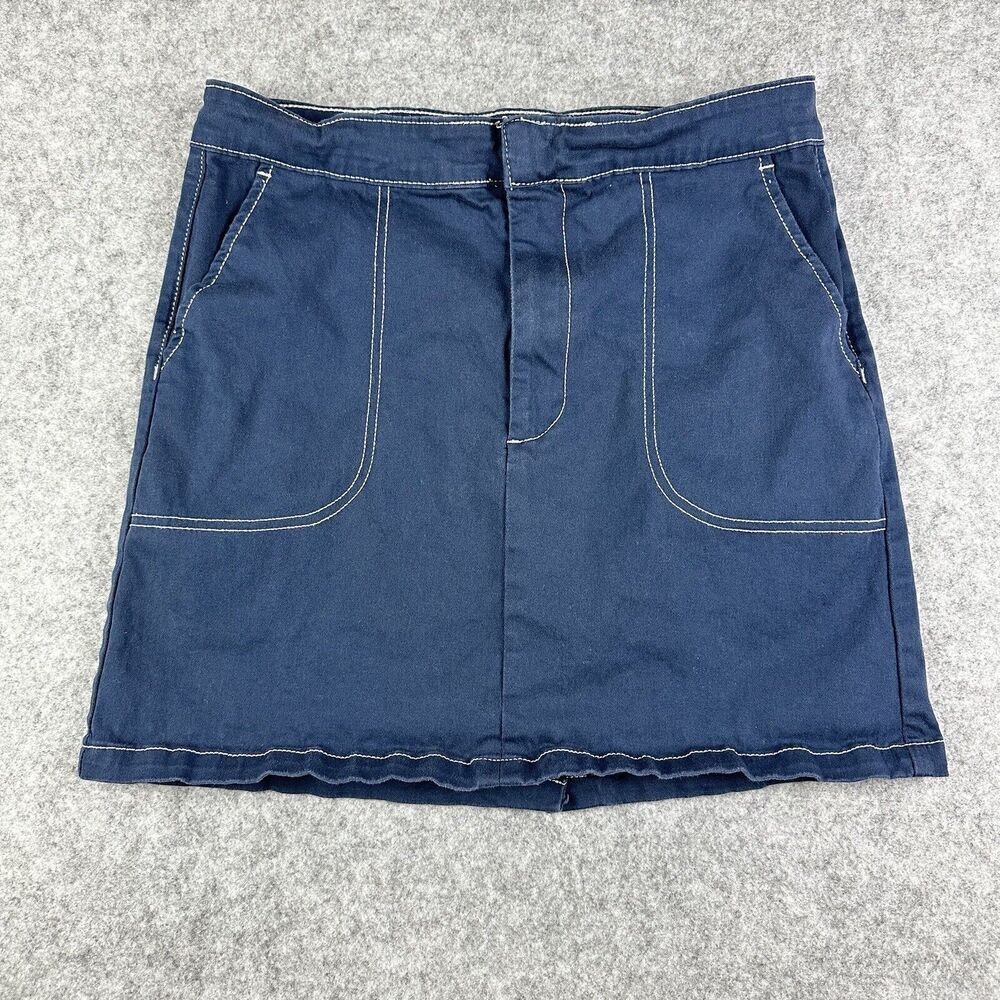 ModCloth Mini Skirt Womens 10 Blue Retro Contrast Stitch Casual Pockets Stretch